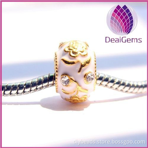 enamel 15x8mm pink and gold rondell alloy beads with 4mm big hole